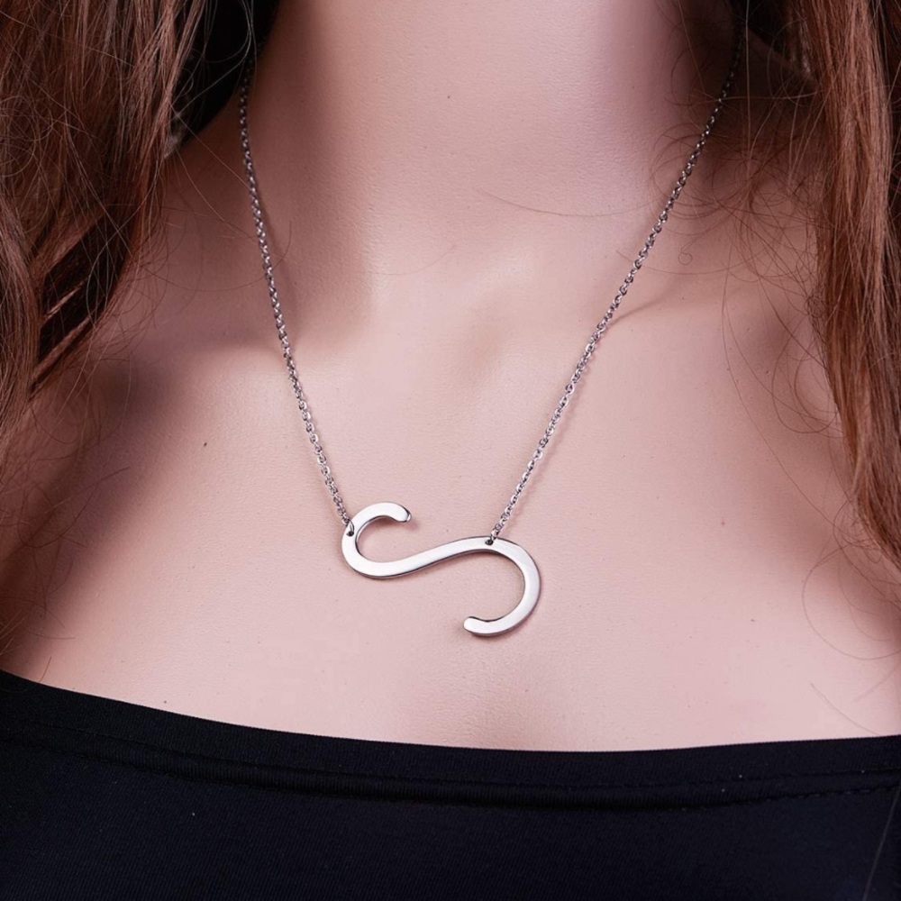 Silver Initial Stainless Steel Pendant Necklace Letters A-Z